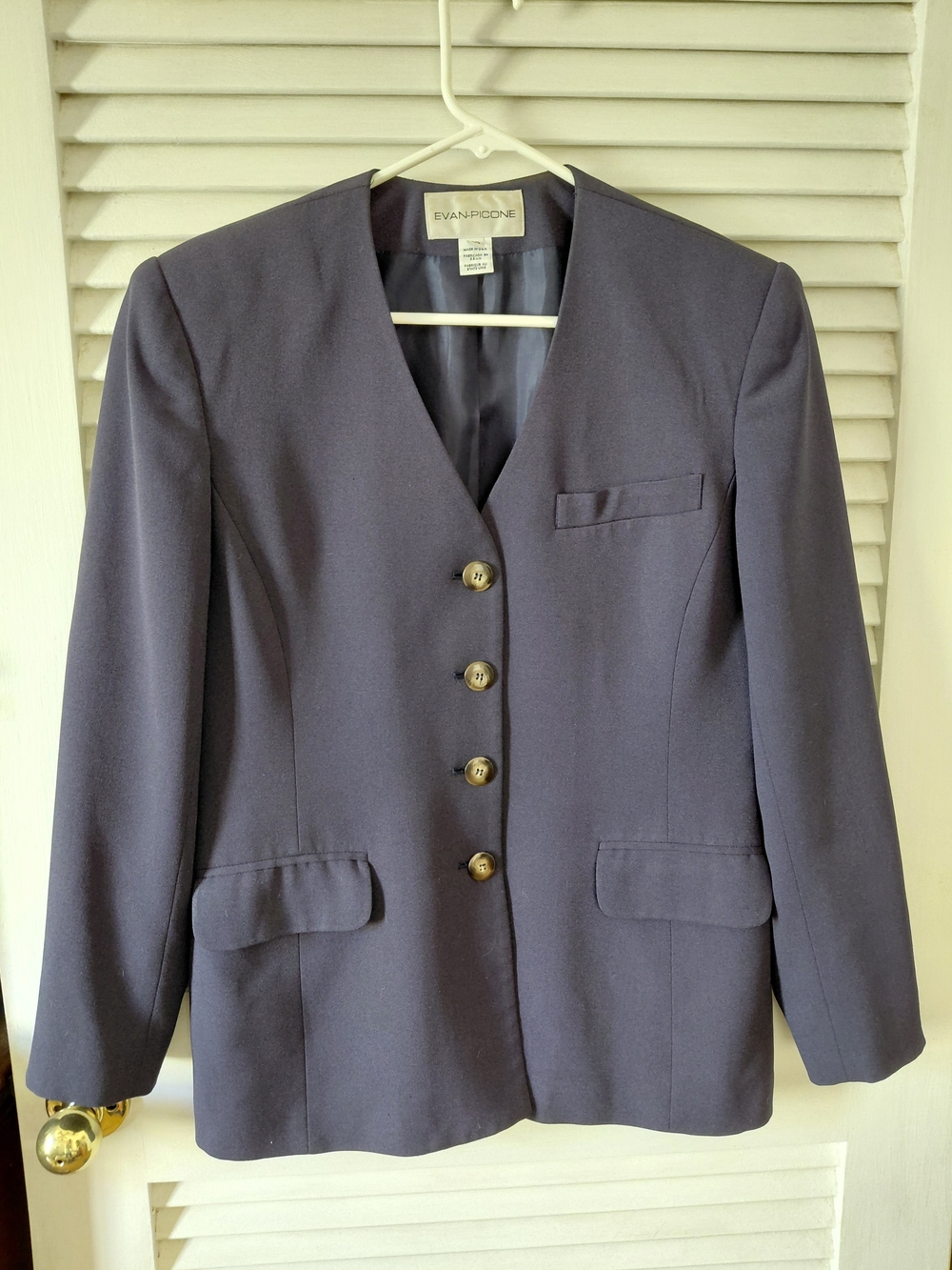 Vintage Evan-Picone Navy V-Neck Five-Button Blazer